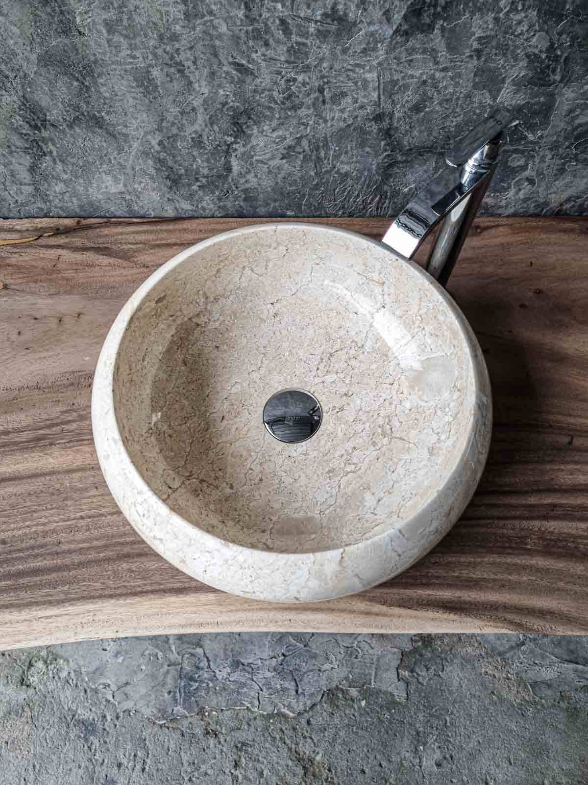 Marmor Waschbecken Weiß-Beige – Luxuriöses Naturstein | Handgefertigtes Unikat