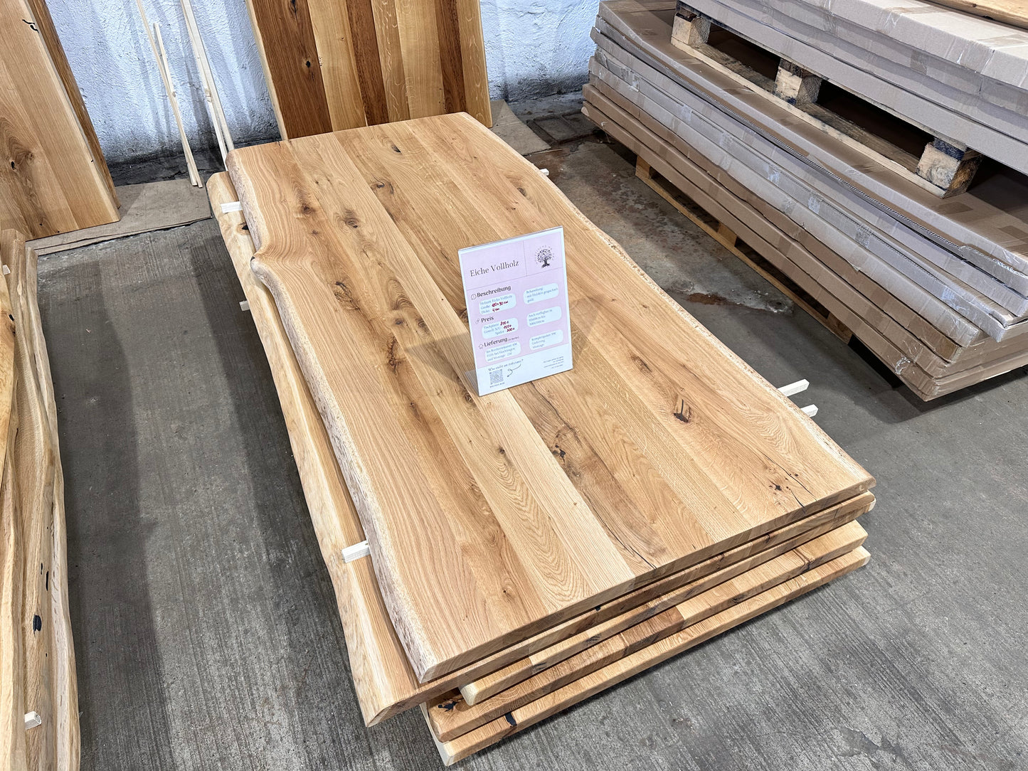 Esstisch & Tischplatte Eiche Massiv 300x100x4 VollHolz Baumkante