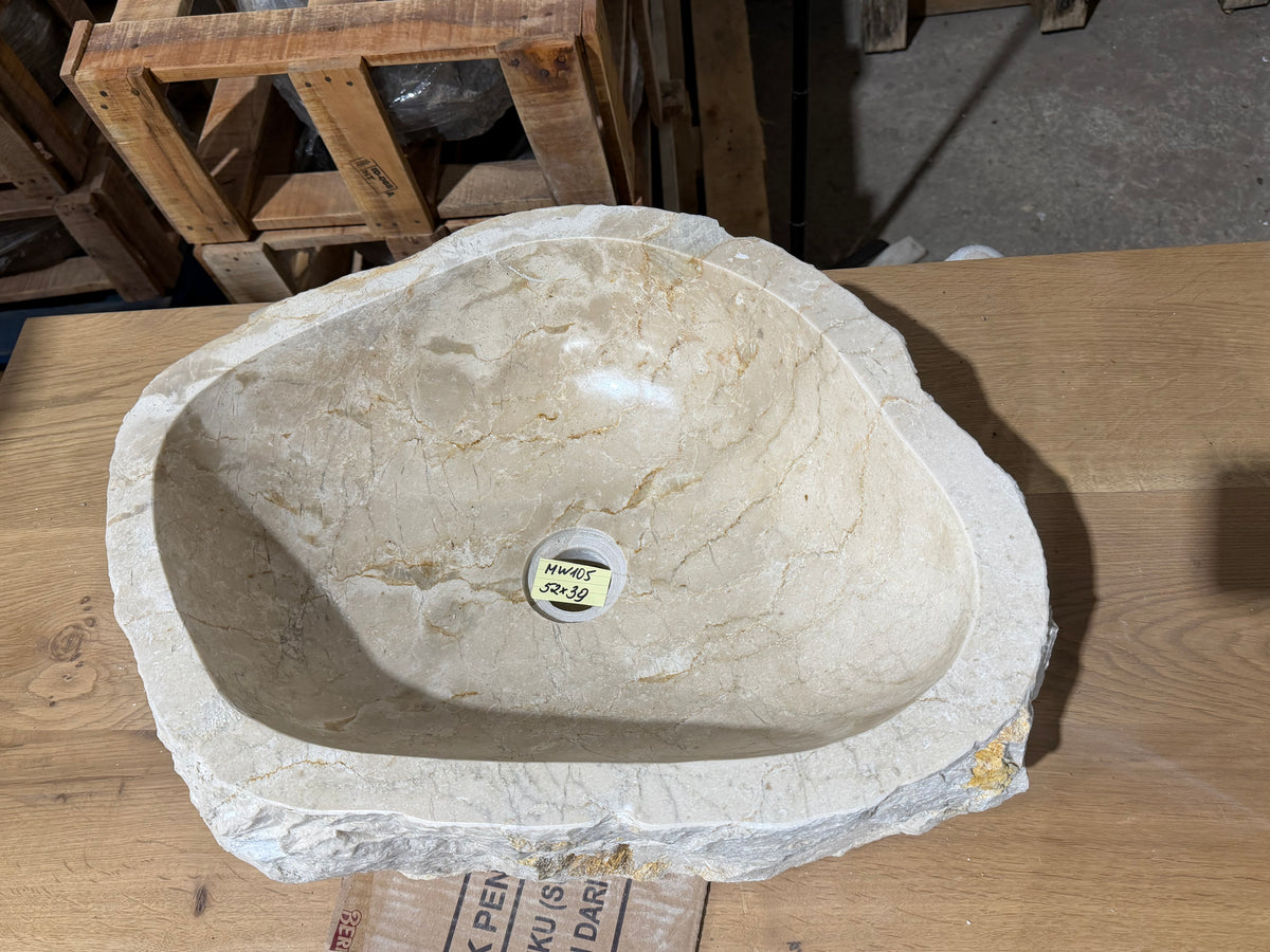 50 - 55cm Naturstein Waschbecken aus Beige Marmor – Stein Struktur