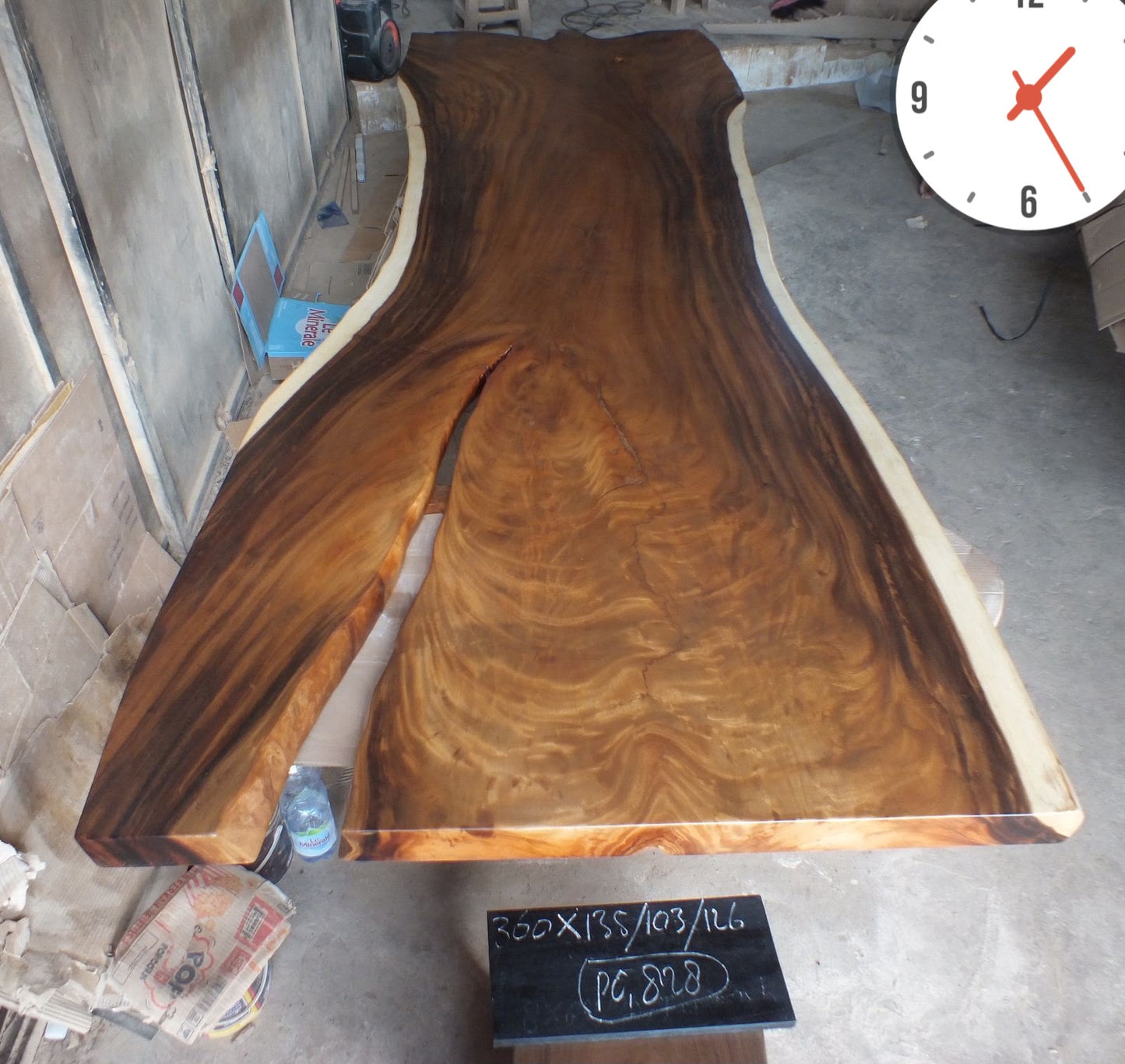Suar Tischplatte 360 × 135 × 103 × 126 × 8 cm – Massivholz Baumkante aus einem Stück
