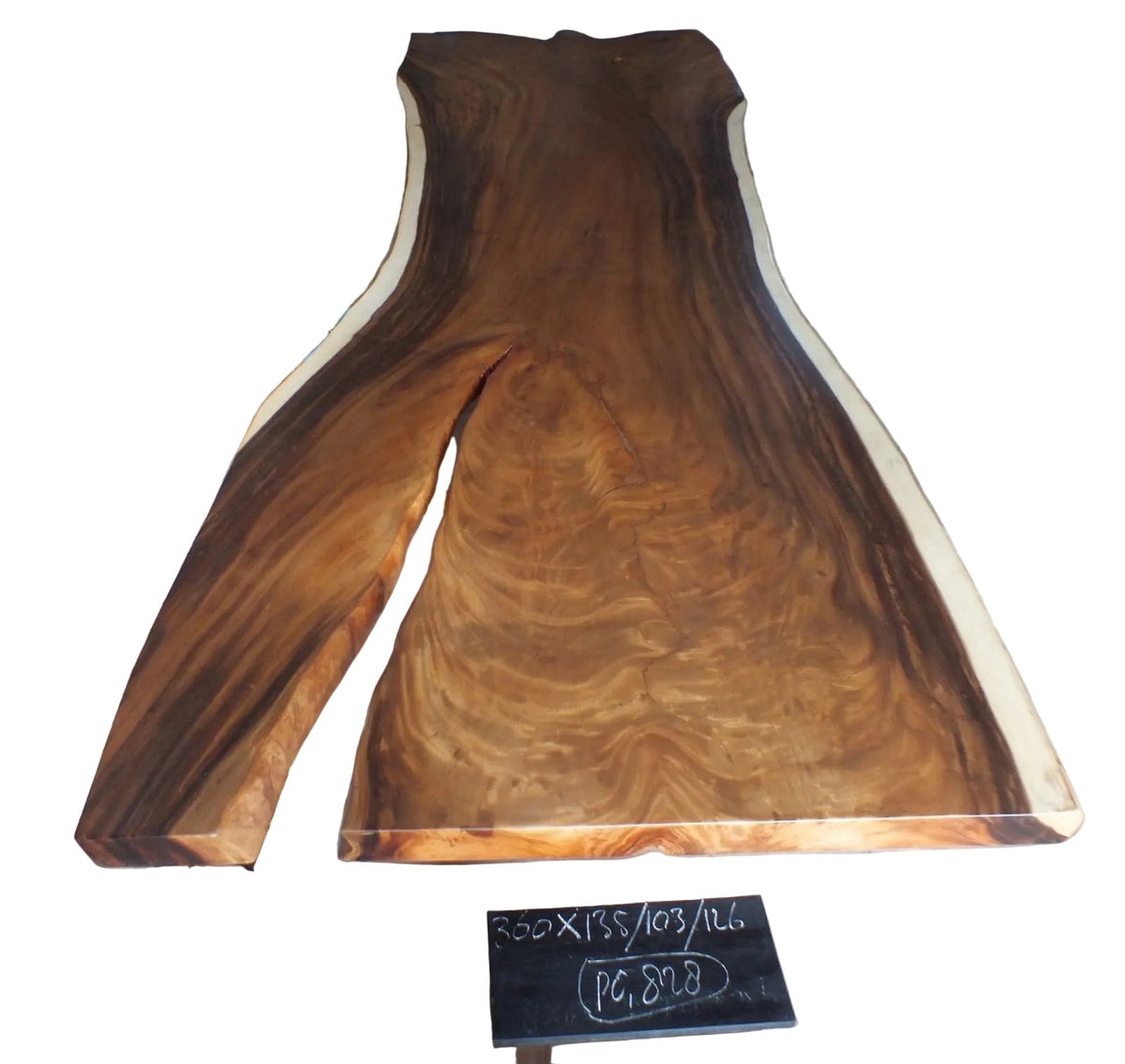 Suar Tischplatte 360 × 135 × 103 × 126 × 8 cm – Massivholz Baumkante aus einem Stück