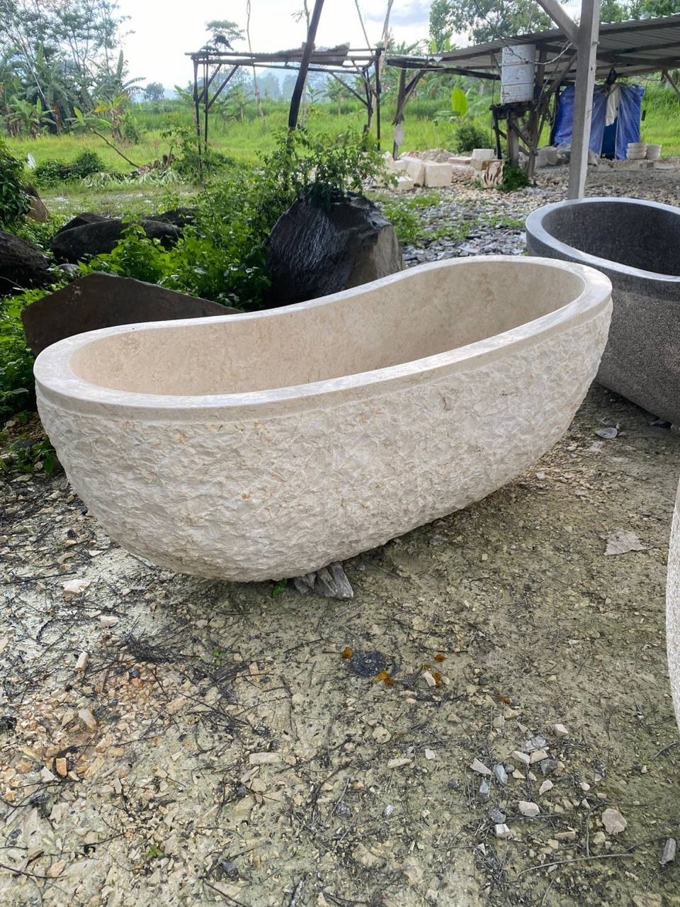 Naturstein Badewanne aus weißem Marmor – 170 × 90 cm | Massiv Marmorblock
