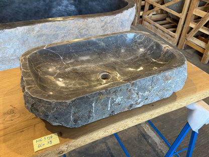 57 - 65cm Naturstein Waschbecken aus Grauem Marmor