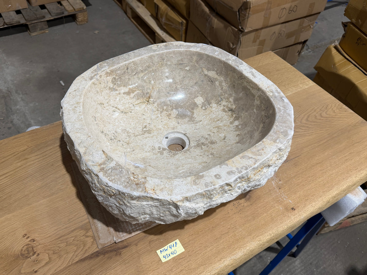 45-50cm Naturstein Waschbecken aus Beige Marmor – Stein Struktur