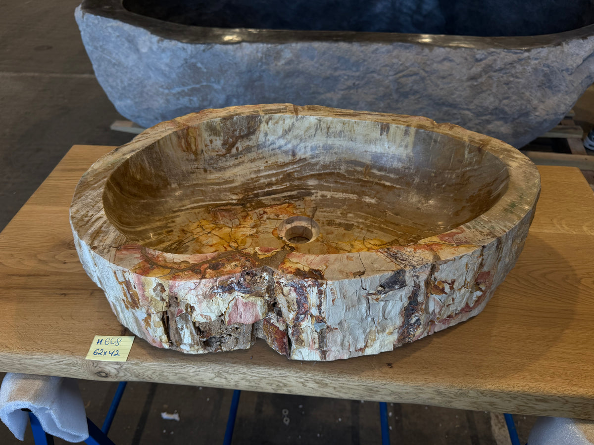60cm Waschbecken aus versteinertem Holz – Ein Kunstwerk der Natur seit Millionen von Jahren
