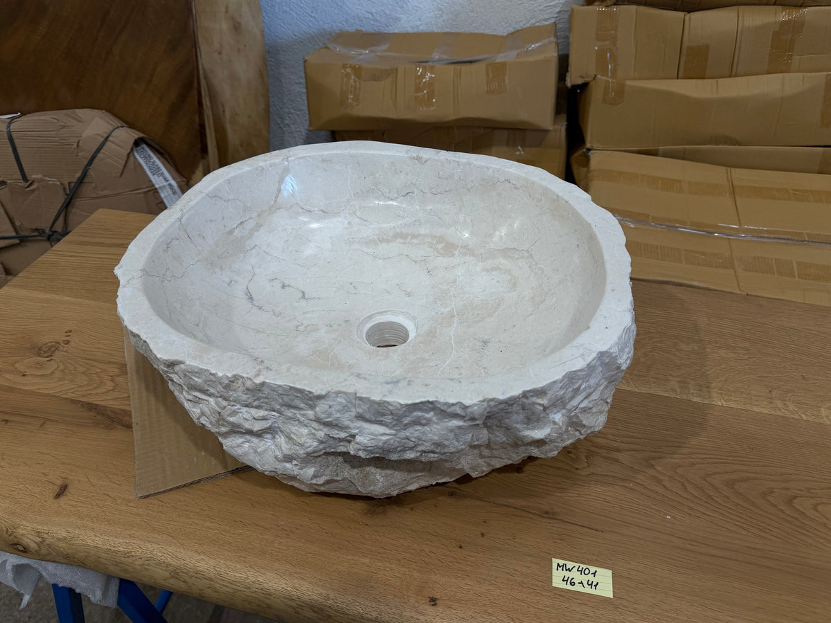 45-50cm Naturstein Waschbecken aus Beige Marmor – Stein Struktur