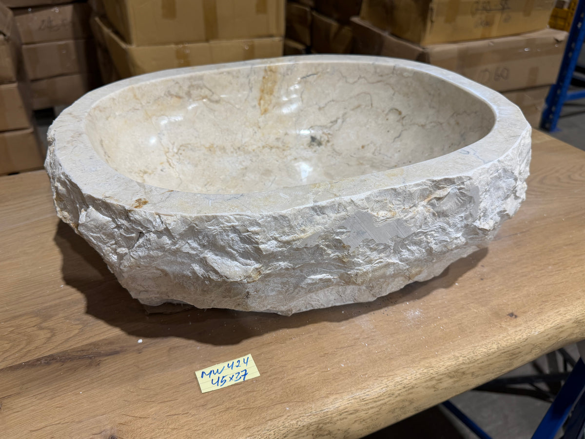 45-50cm Naturstein Waschbecken aus Beige Marmor – Stein Struktur