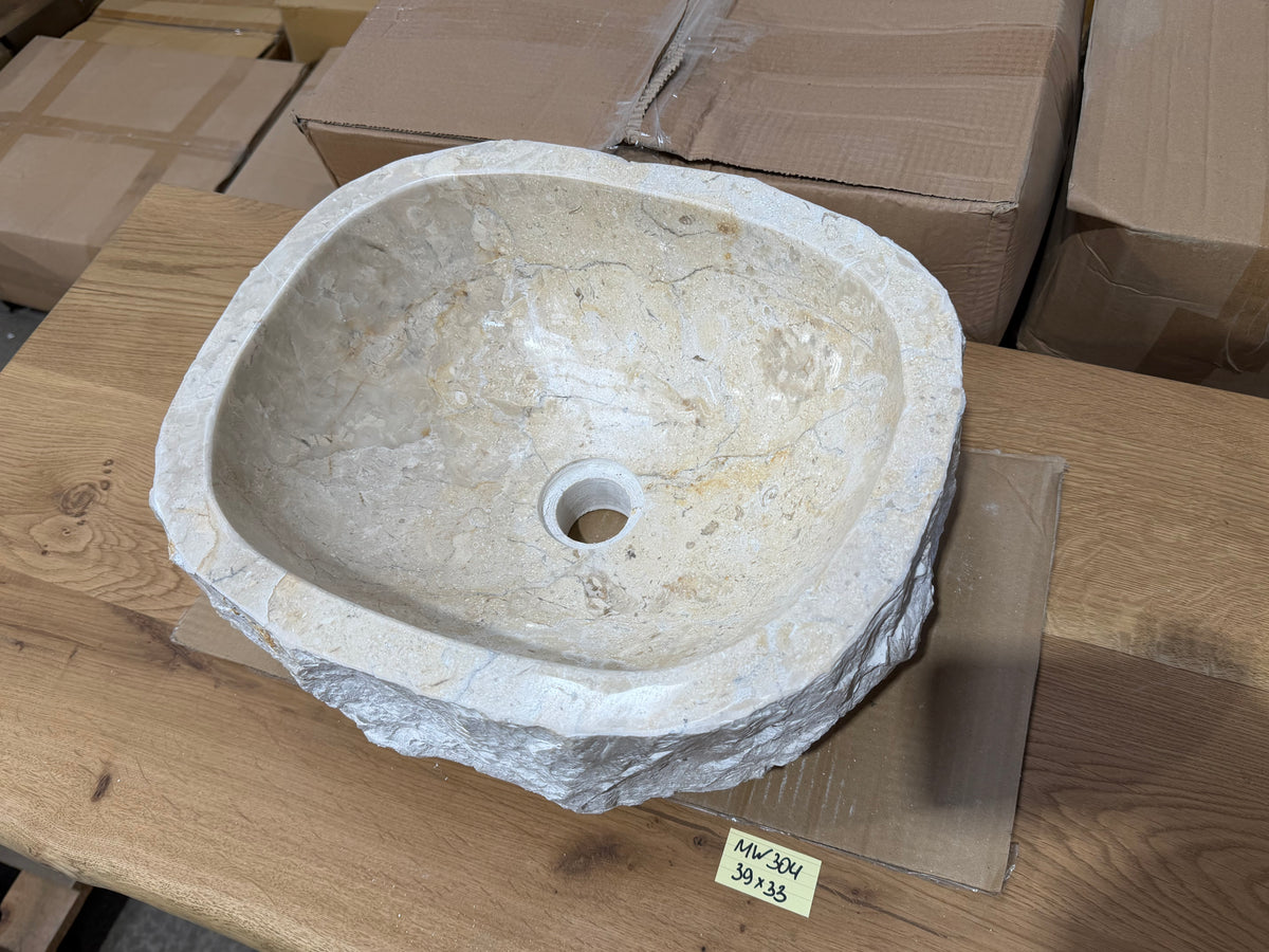 35-45cm Naturstein Waschbecken aus Beige Marmor – Stein Struktur
