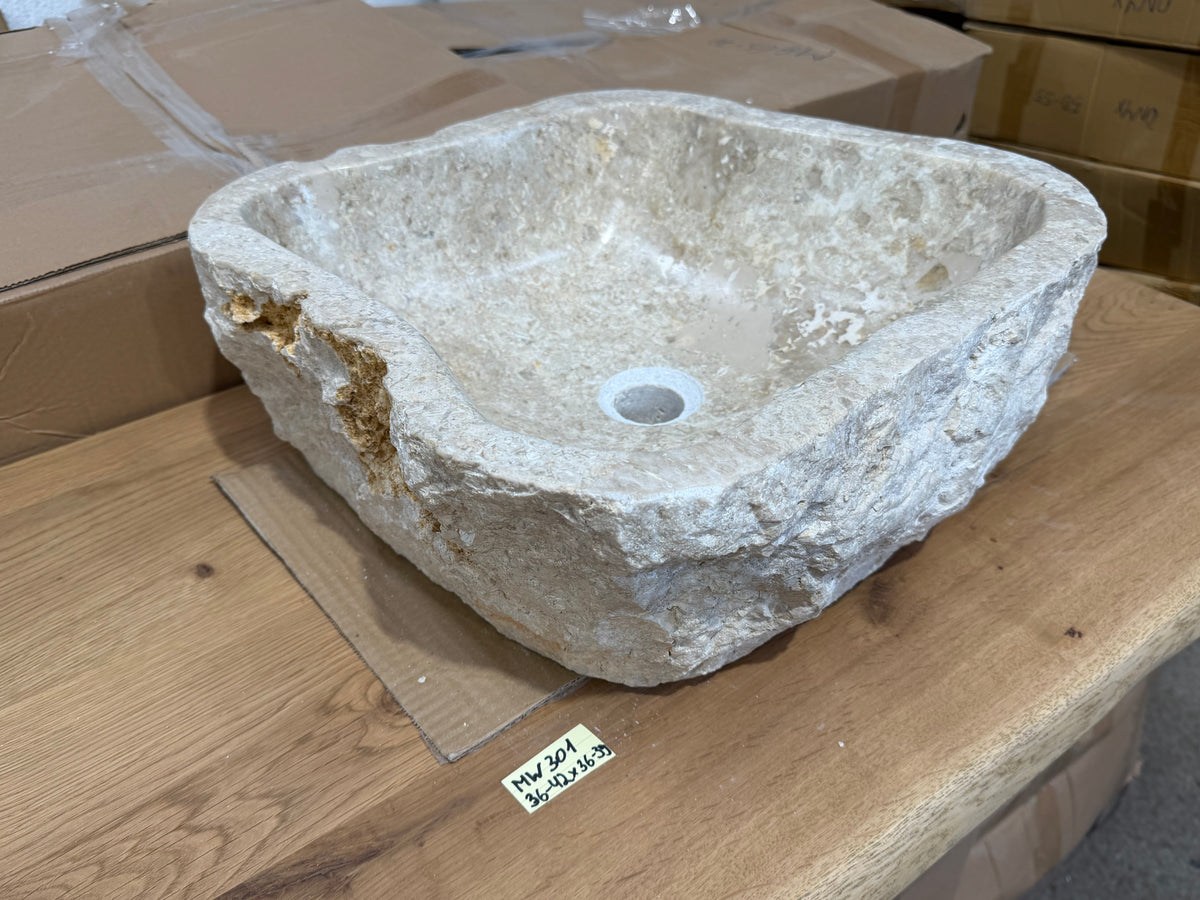 35-45cm Naturstein Waschbecken aus Beige Marmor – Stein Struktur