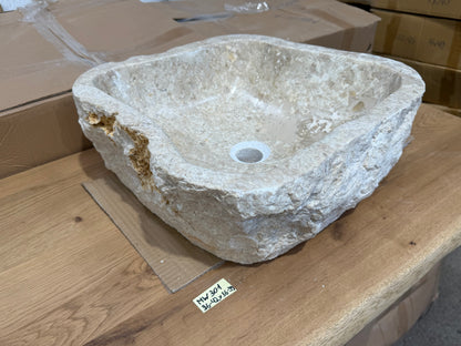 35-45cm Naturstein Waschbecken aus Beige Marmor – Stein Struktur