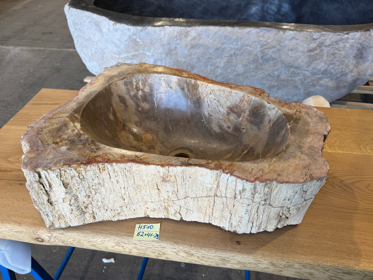 50-55cm Waschbecken aus versteinertem Holz – Ein Kunstwerk der Natur seit Millionen von Jahren