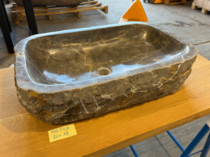 57 - 65cm Naturstein Waschbecken aus Grauem Marmor