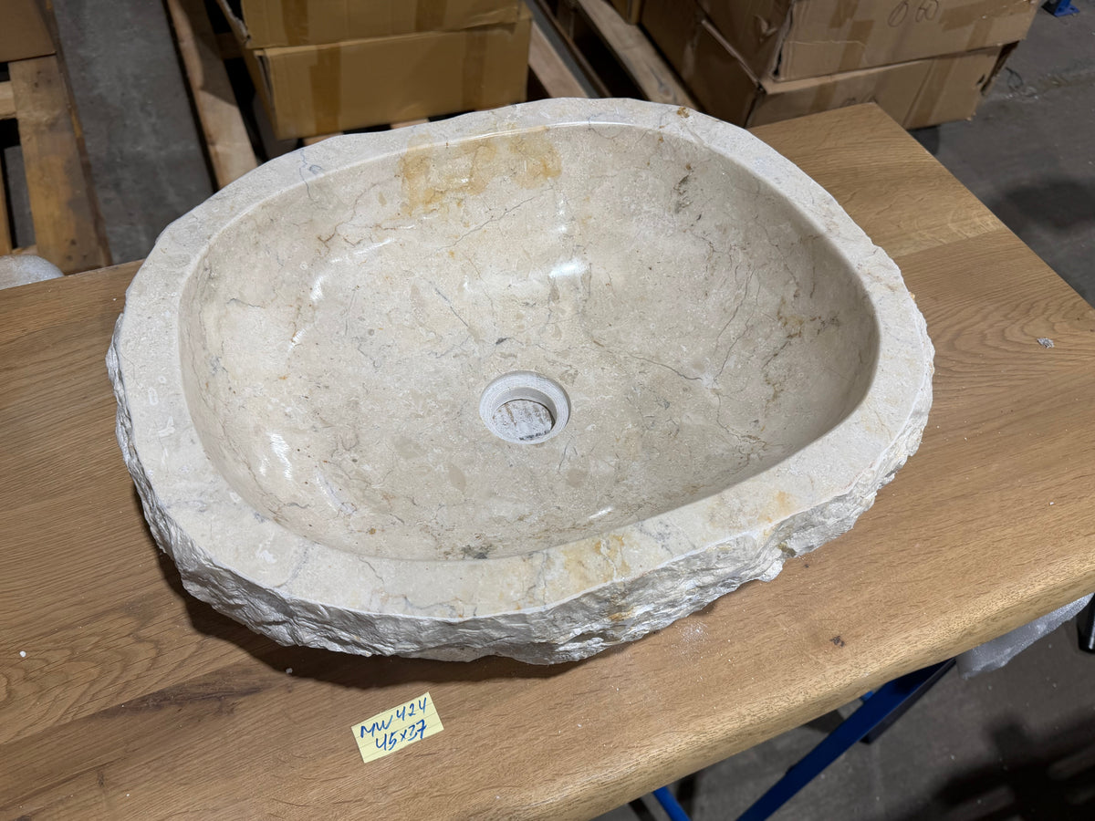 45-50cm Naturstein Waschbecken aus Beige Marmor – Stein Struktur