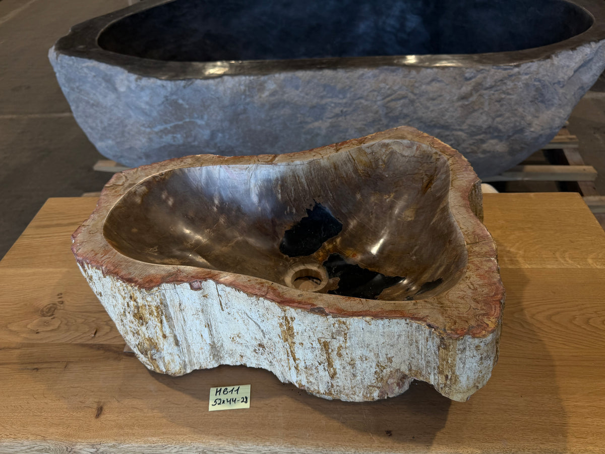 50-55cm Waschbecken aus versteinertem Holz – Ein Kunstwerk der Natur seit Millionen von Jahren