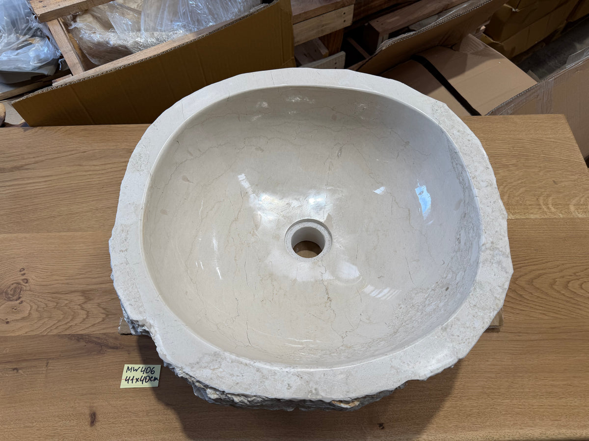 35-45cm Naturstein Waschbecken aus Beige Marmor – Stein Struktur