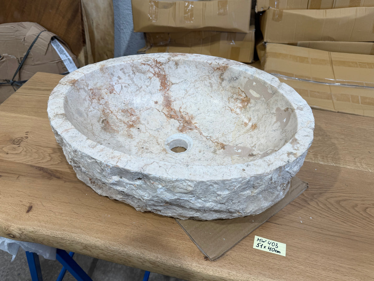 45-50cm Naturstein Waschbecken aus Beige Marmor – Stein Struktur