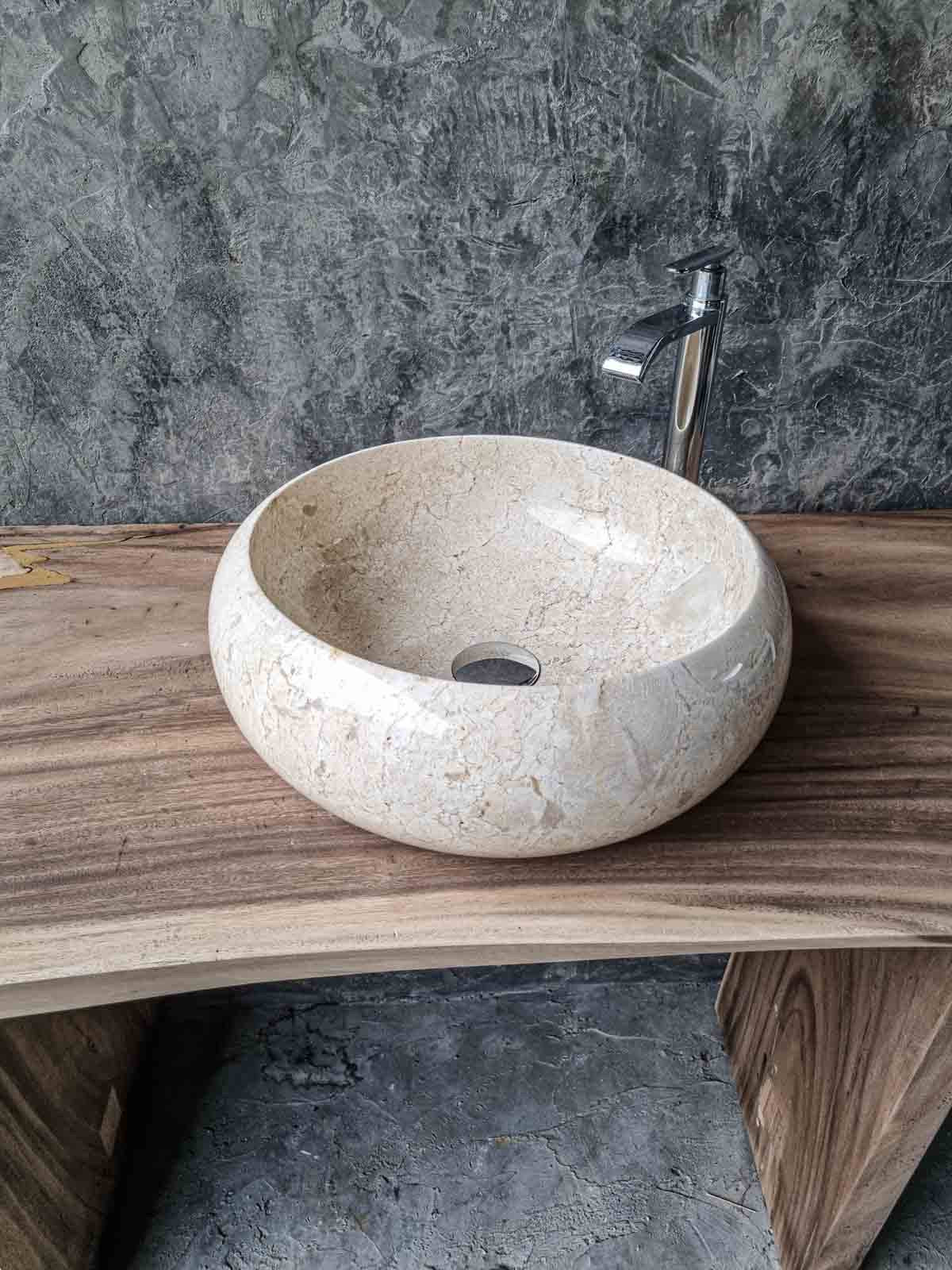 Marmor Waschbecken Weiß-Beige – Luxuriöses Naturstein | Handgefertigtes Unikat