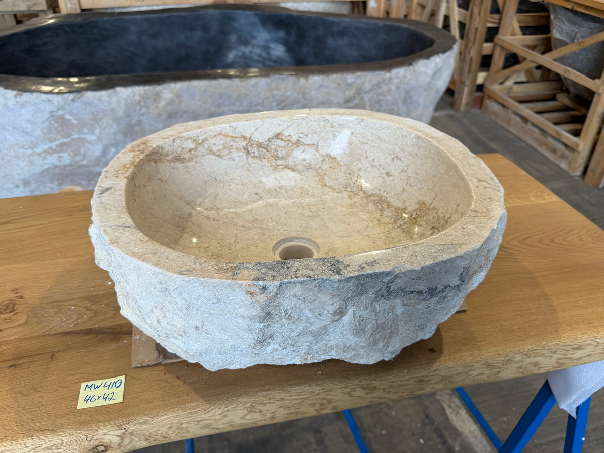 45-50cm Naturstein Waschbecken aus Beige Marmor – Stein Struktur