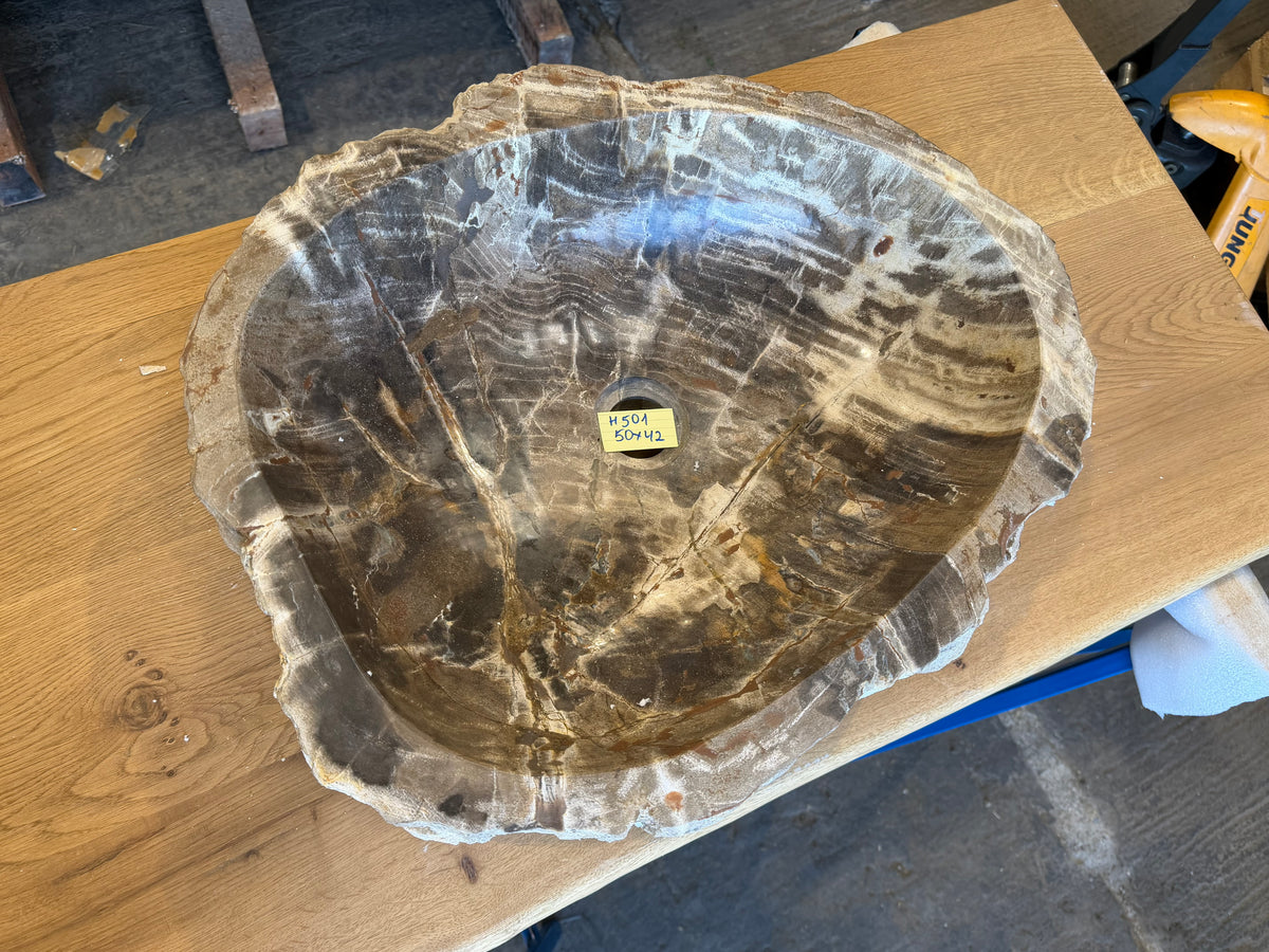 50-55cm Waschbecken aus versteinertem Holz – Ein Kunstwerk der Natur seit Millionen von Jahren