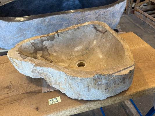 50-55cm Waschbecken aus versteinertem Holz – Ein Kunstwerk der Natur seit Millionen von Jahren