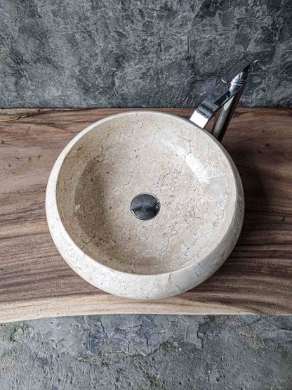 Marmor Waschbecken Weiß-Beige – Luxuriöses Naturstein | Handgefertigtes Unikat