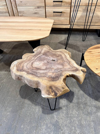 Unikat Couchtisch Einzigartige Baumscheibe mit Harpin Hestell | ca. 45cm Durchmesser