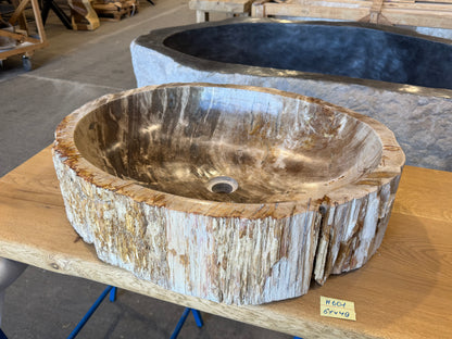 60cm Waschbecken aus versteinertem Holz – Ein Kunstwerk der Natur seit Millionen von Jahren
