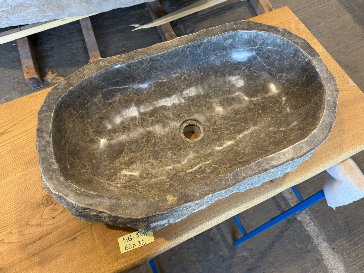 57 - 65cm Naturstein Waschbecken aus Grauem Marmor