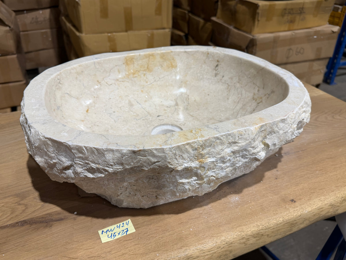 45-50cm Naturstein Waschbecken aus Beige Marmor – Stein Struktur