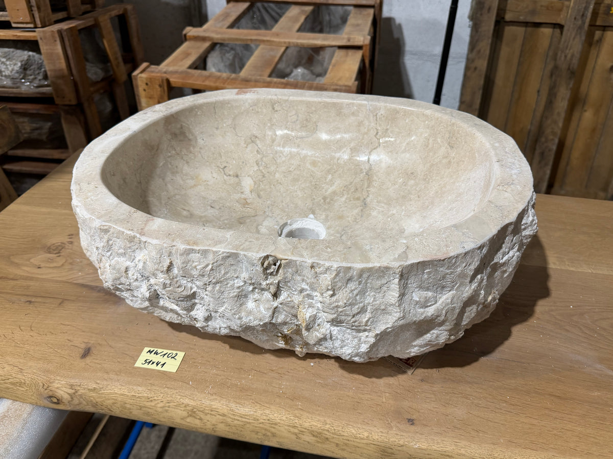 50 - 55cm Naturstein Waschbecken aus Beige Marmor – Stein Struktur
