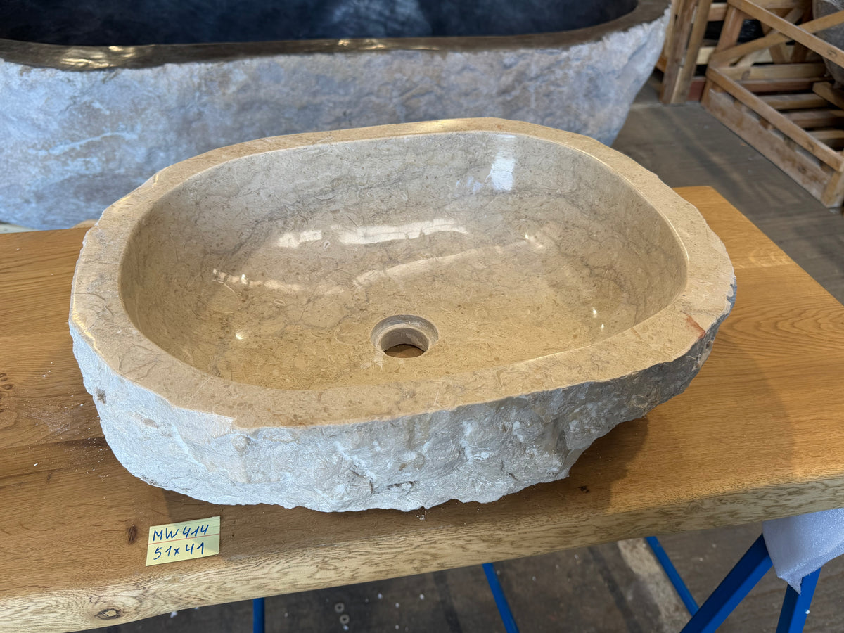 50 - 55cm Naturstein Waschbecken aus Beige Marmor – Stein Struktur