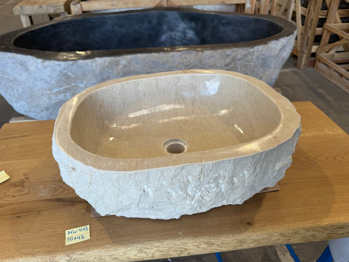 45-50cm Naturstein Waschbecken aus Beige Marmor – Stein Struktur