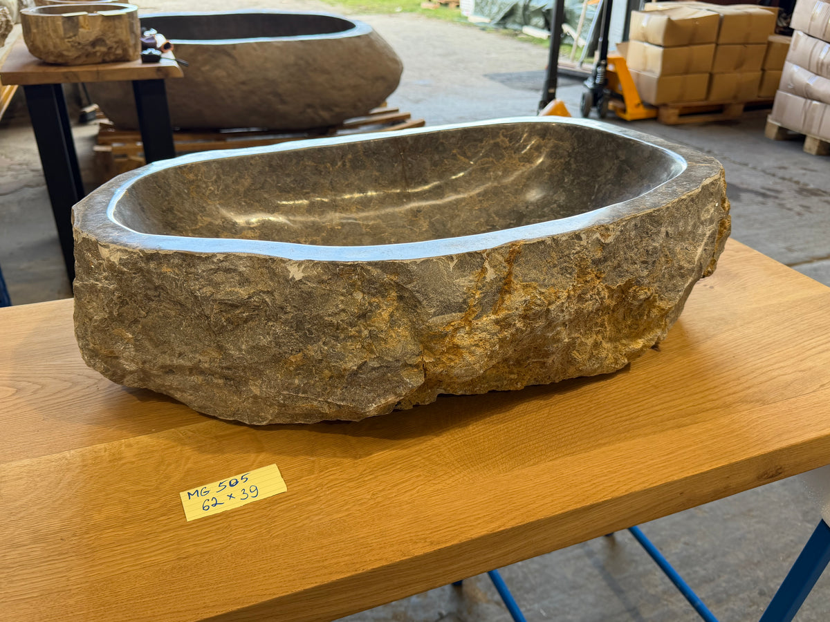 57 - 65cm Naturstein Waschbecken aus Grauem Marmor