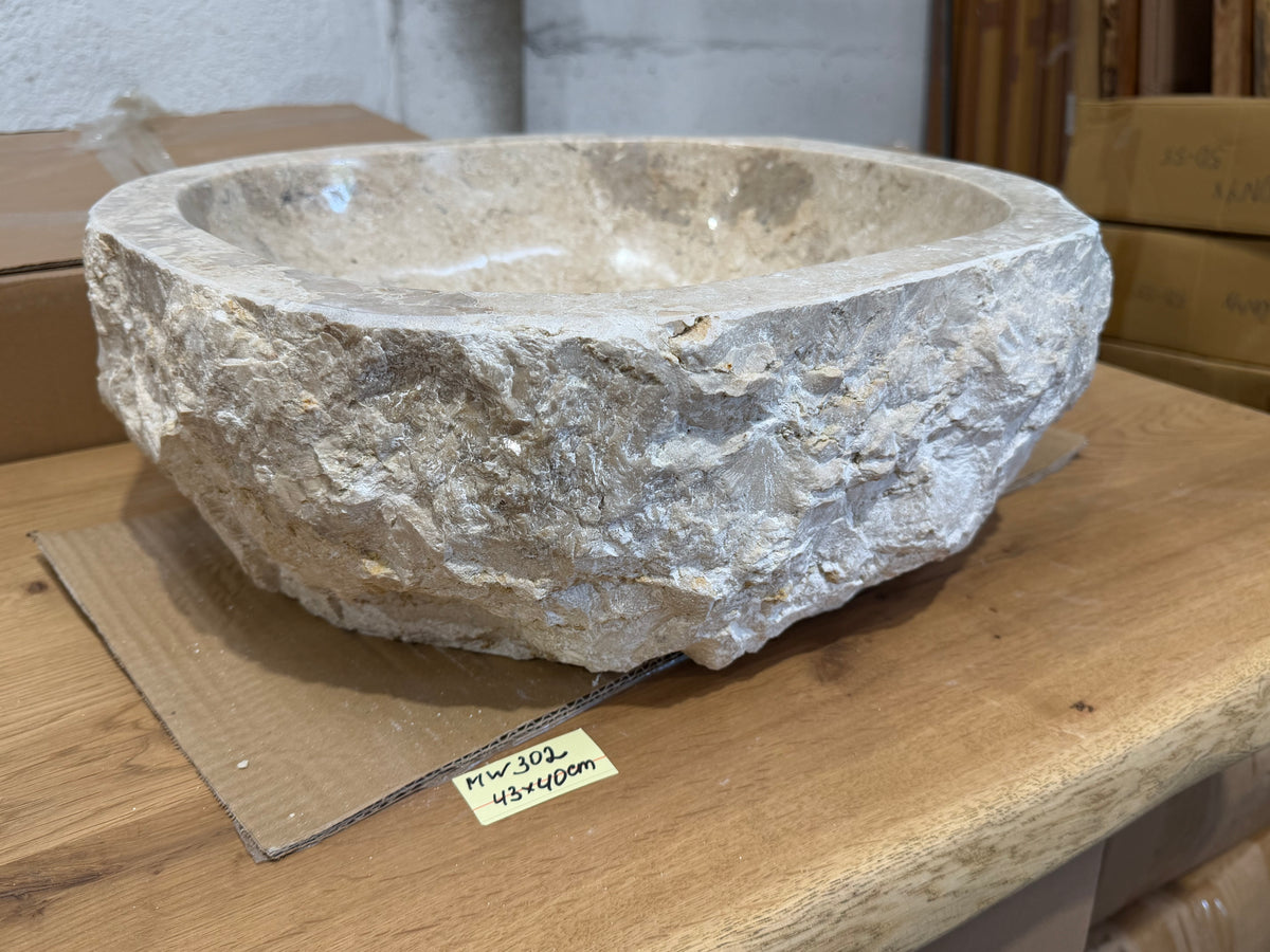 35-45cm Naturstein Waschbecken aus Beige Marmor – Stein Struktur