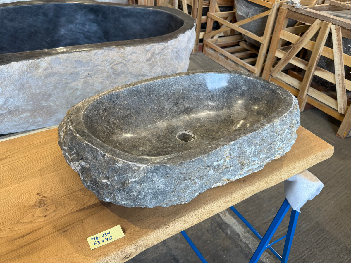 57 - 65cm Naturstein Waschbecken aus Grauem Marmor