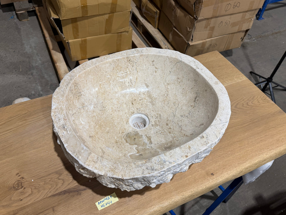45-50cm Naturstein Waschbecken aus Beige Marmor – Stein Struktur