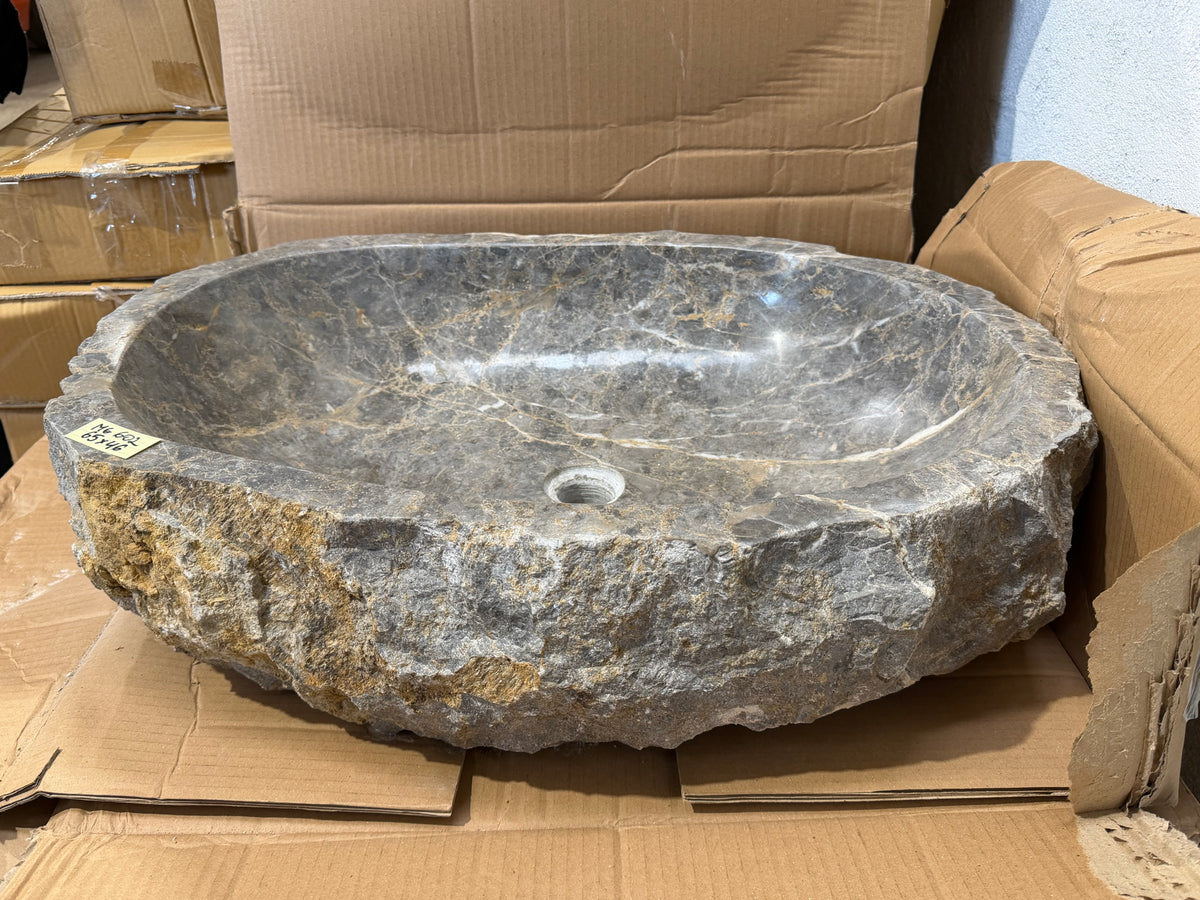 57 - 65cm Naturstein Waschbecken aus Grauem Marmor