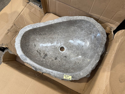 57 - 65cm Naturstein Waschbecken aus Grauem Marmor