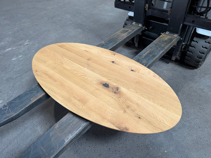 Ovale Geölte Tischplatte aus massiver Eiche mit Schweizer Kante – 130 × 65