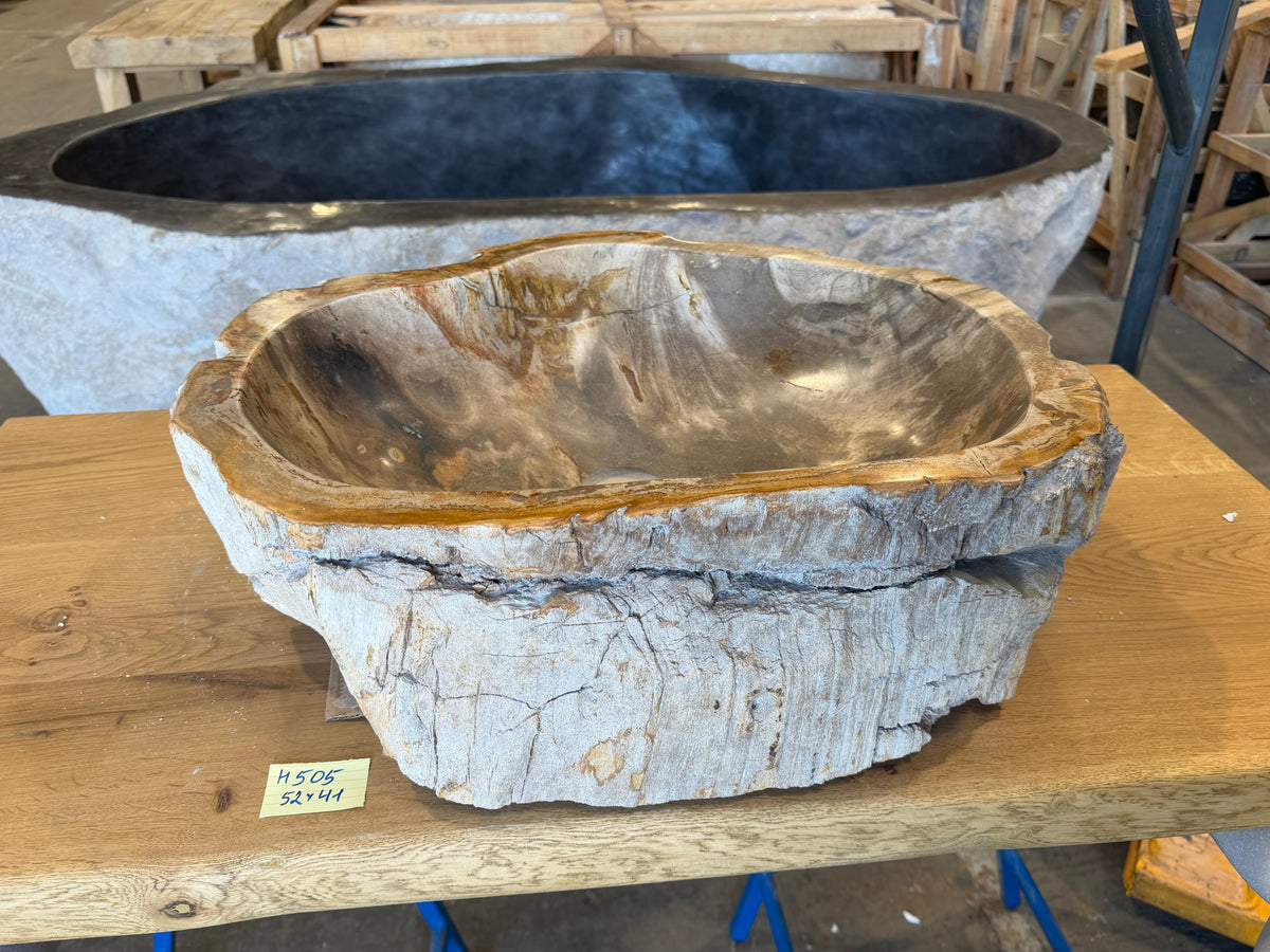 50-55cm Waschbecken aus versteinertem Holz – Ein Kunstwerk der Natur seit Millionen von Jahren