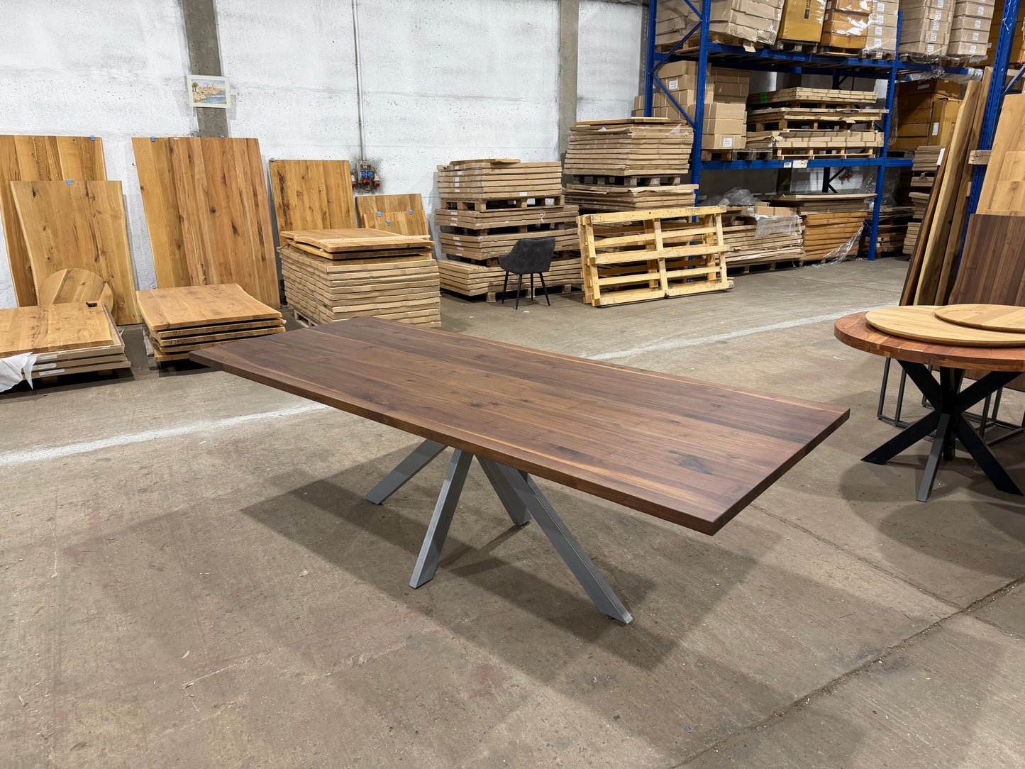 Nussbaum Tisch 250x100cm 4cm dicke | GeradeKante Laciert | inkl Spider Beine