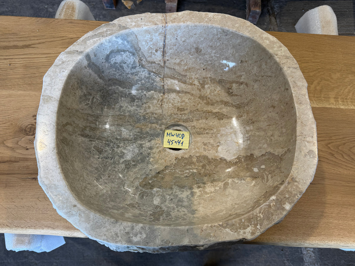 45-50cm Naturstein Waschbecken aus Beige Marmor – Stein Struktur