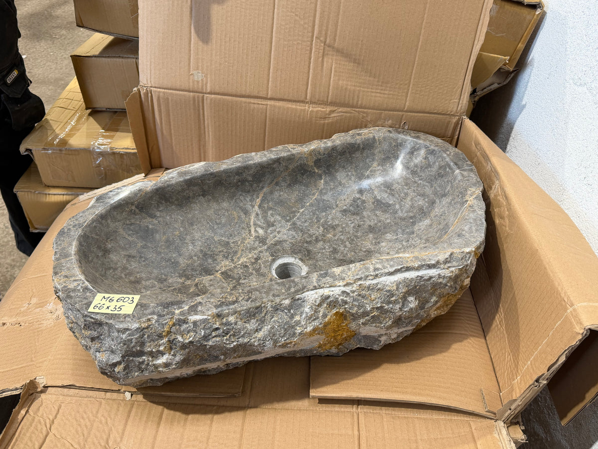 57 - 65cm Naturstein Waschbecken aus Grauem Marmor