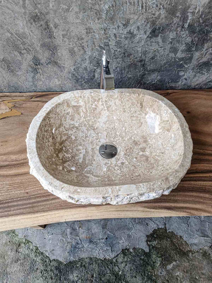 Luxuriöses Naturstein Waschbecken „aus Beige Marmor – Stein Struktur