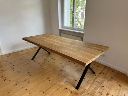 Esstisch aus Eichenholz Massiv Baumkante 6cm stark 220x100cm & 240x100cm| Metall Gestell