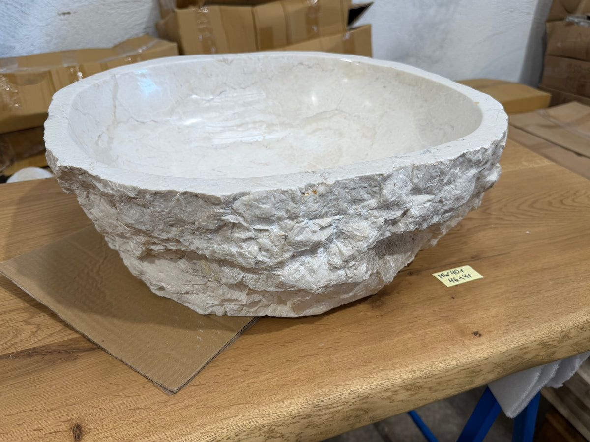45-50cm Naturstein Waschbecken aus Beige Marmor – Stein Struktur