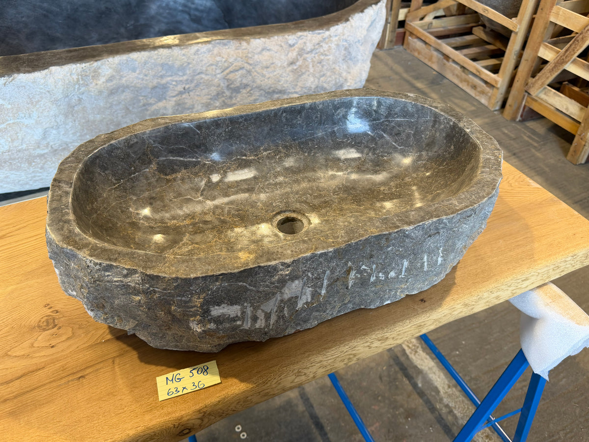 57 - 65cm Naturstein Waschbecken aus Grauem Marmor