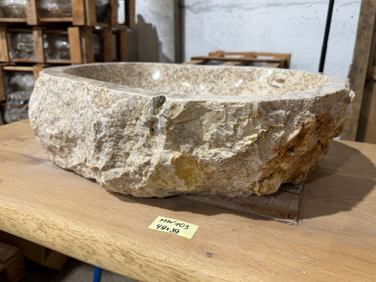 45-50cm Naturstein Waschbecken aus Beige Marmor – Stein Struktur