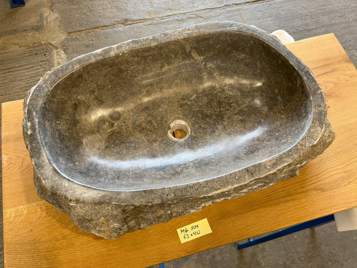 57 - 65cm Naturstein Waschbecken aus Grauem Marmor