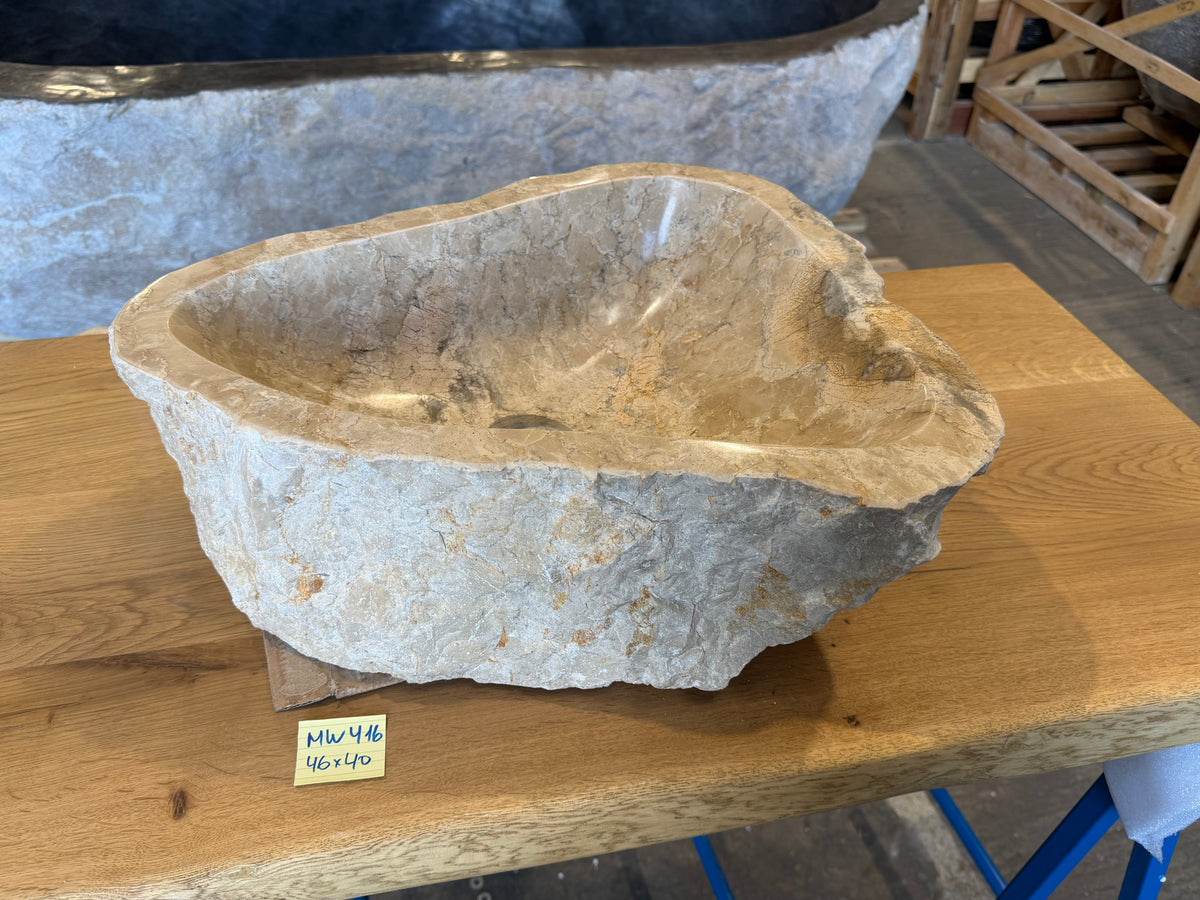 45-50cm Naturstein Waschbecken aus Beige Marmor – Stein Struktur